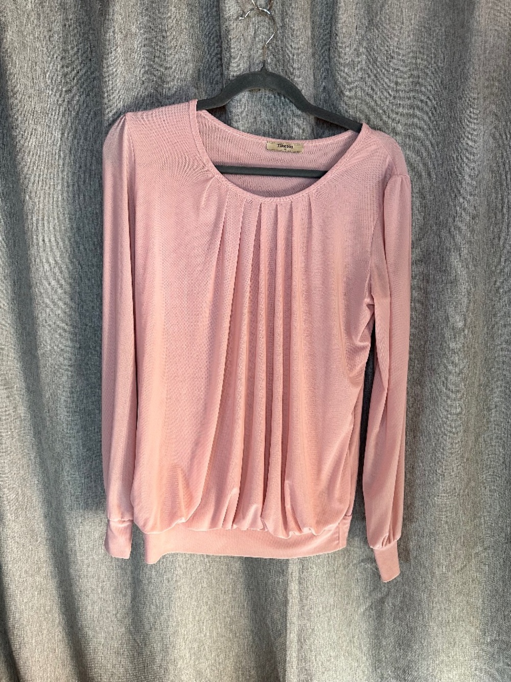 Timeson Pink Pleated Front Long Sleeve Blouse Bubble Hem - Size Medium
